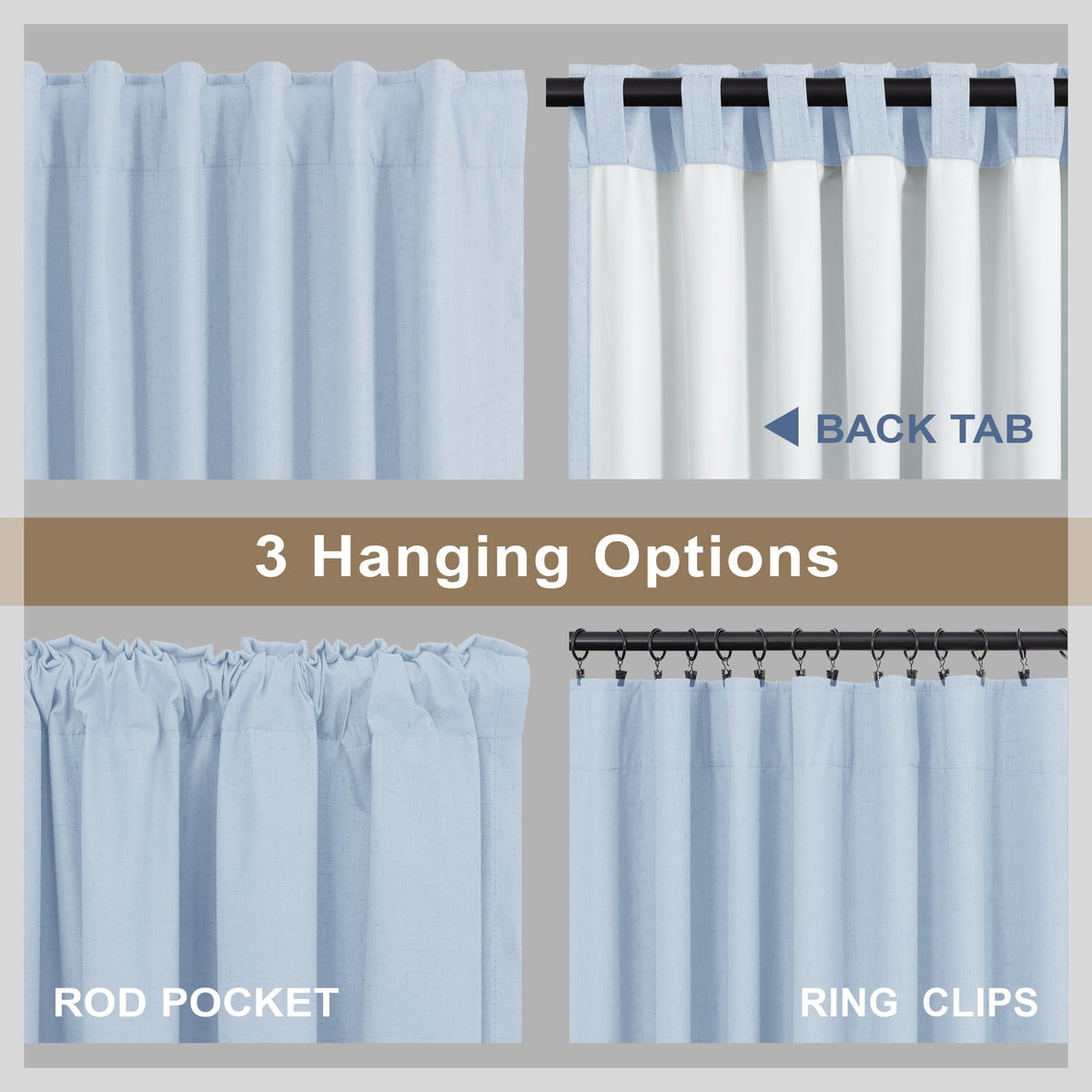 Light Blue Linen 108 Inch 2 Panel Curtain Set F103537
