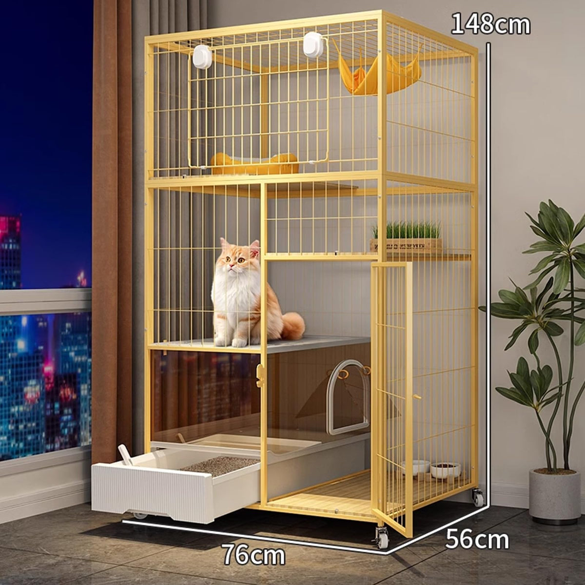 Indoor Cat House with Litter Box Enclosure with Wheels B472