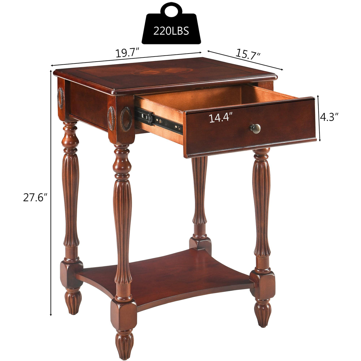 Solid Wood Side Table with Drawer and Storage Shelf N171419