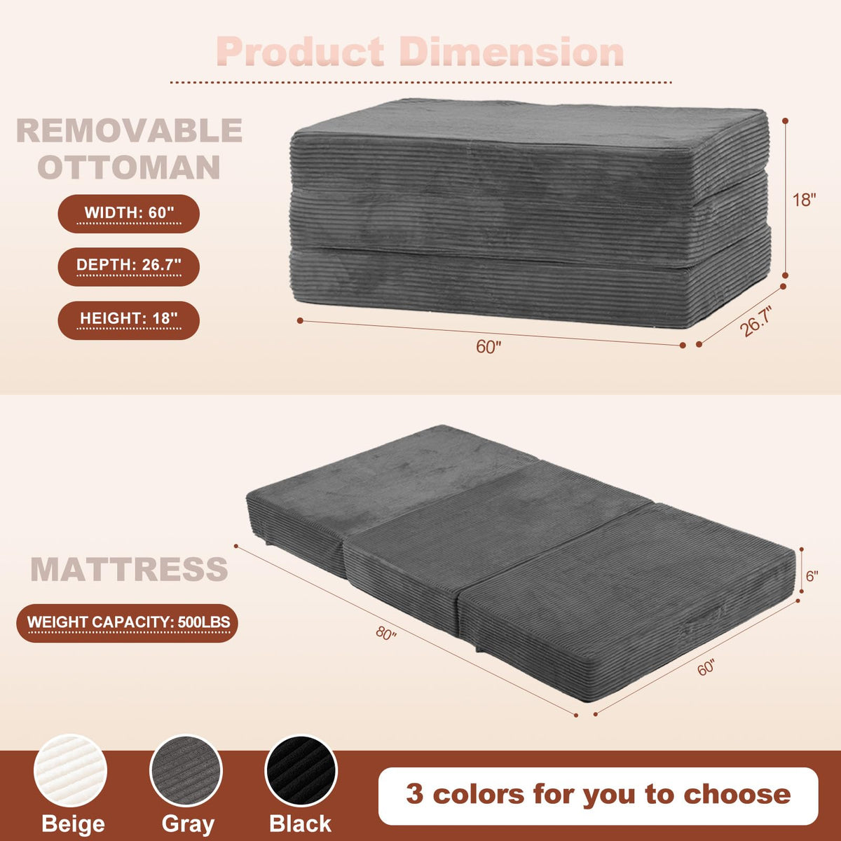 6-Inch Tri-Fold Foldable Mattress T998