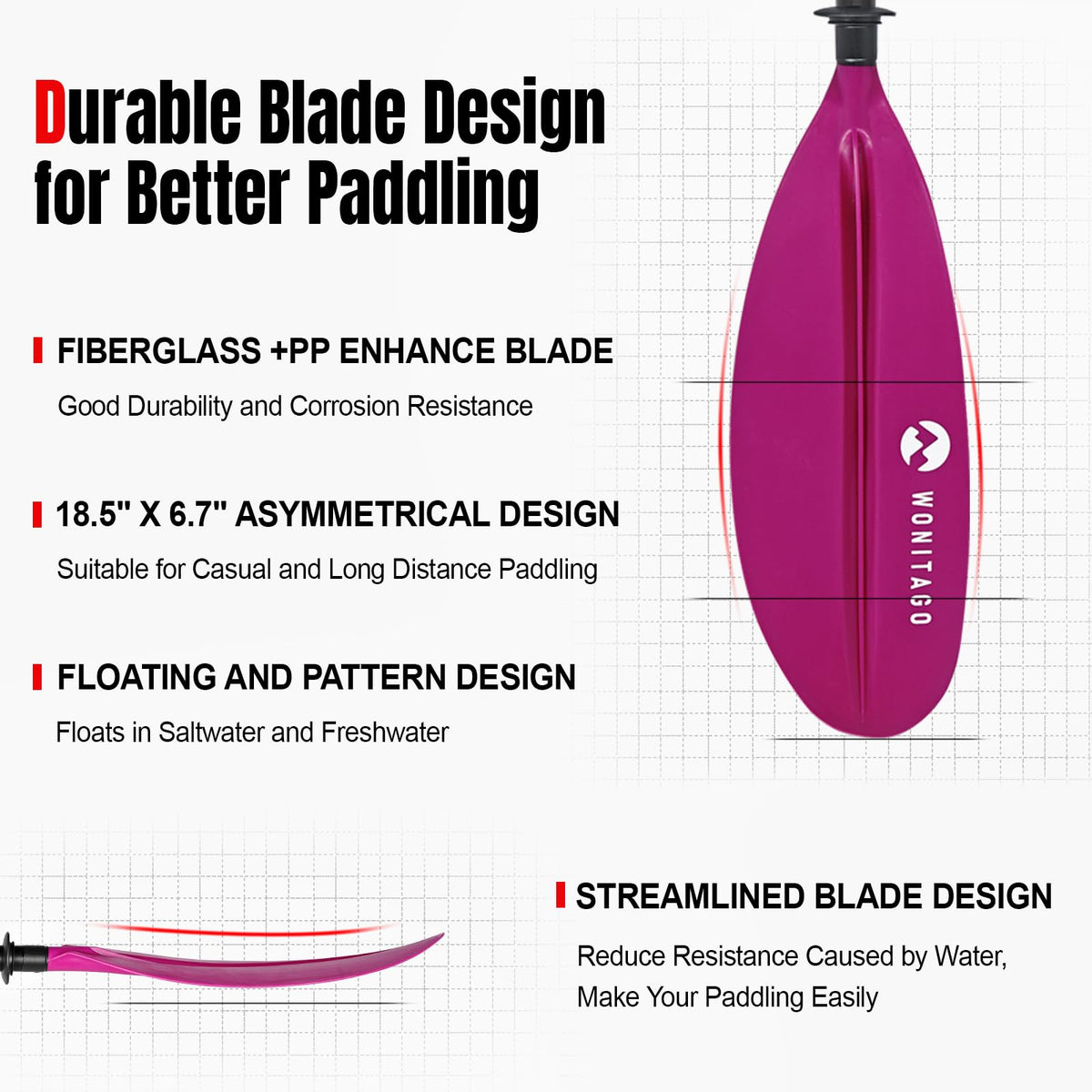 Adjustable Fiberglass Shaft PP Blade Kayak Paddle L9108