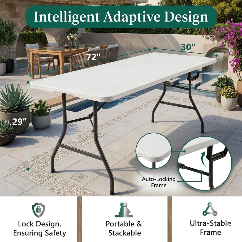 6FT Heavy Duty Plastic Folding Table with Steel Legs P301545