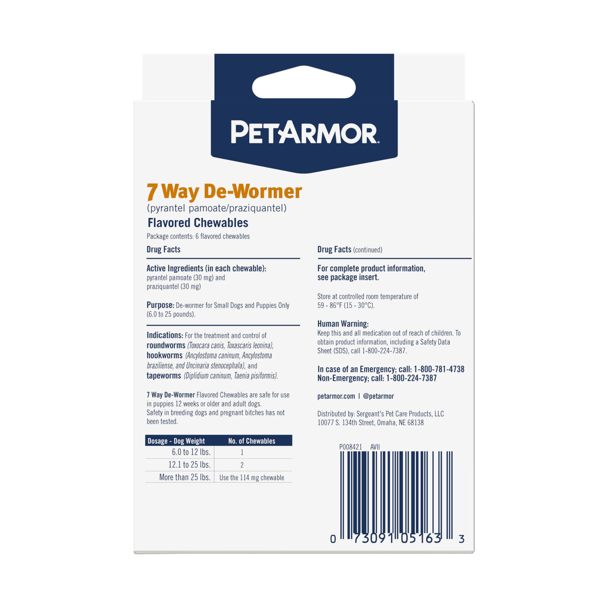 Dog Dewormer Small 6-25 lbs 2-Count Chewable O73486