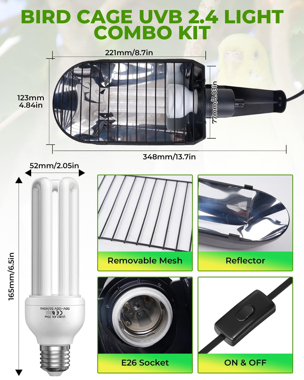 20W UVB Bird Cage Light Combo Kit Y2572
