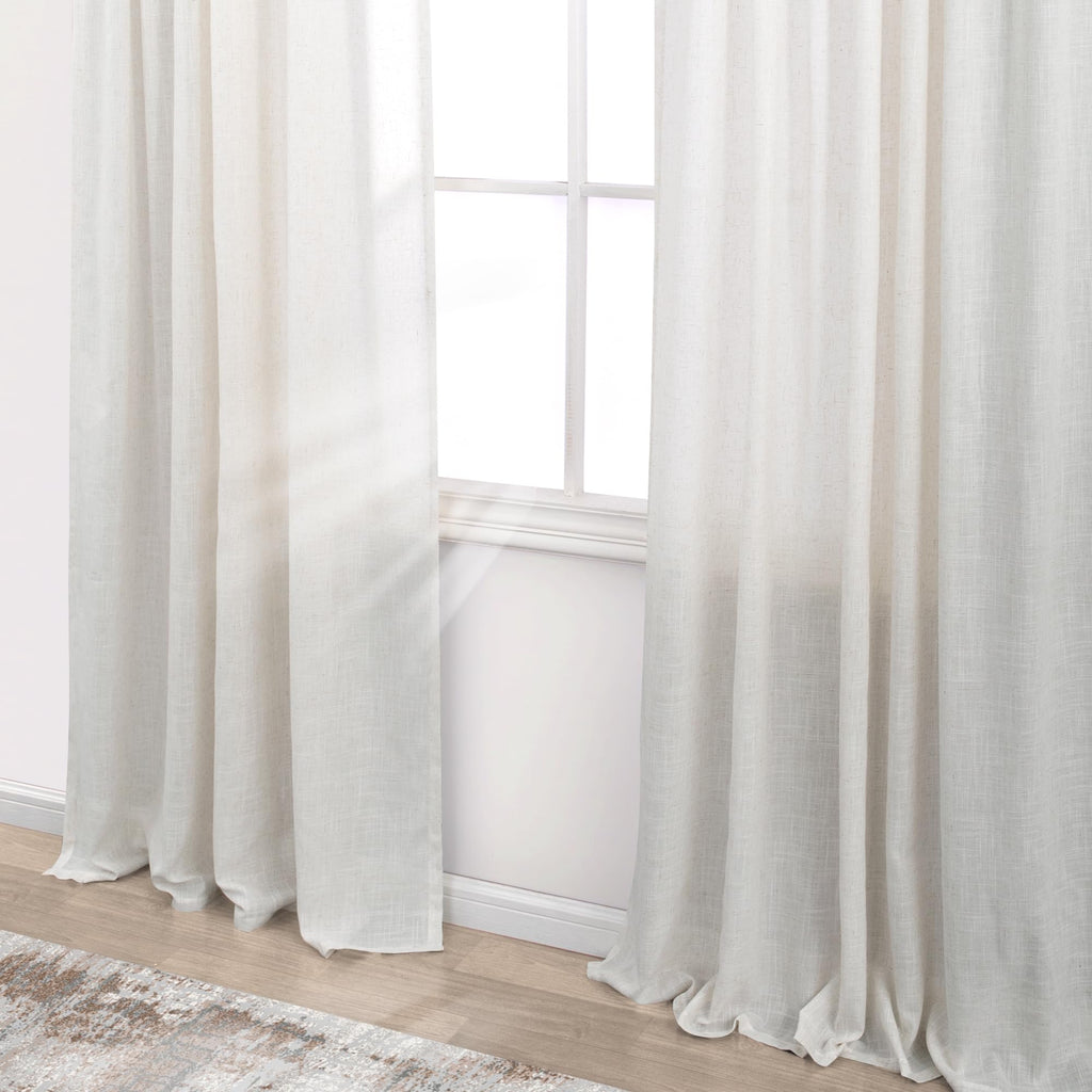 72 Inch Wide Linen Sheer Curtains, 84 Inch Long, 2 Panels Set Y765327