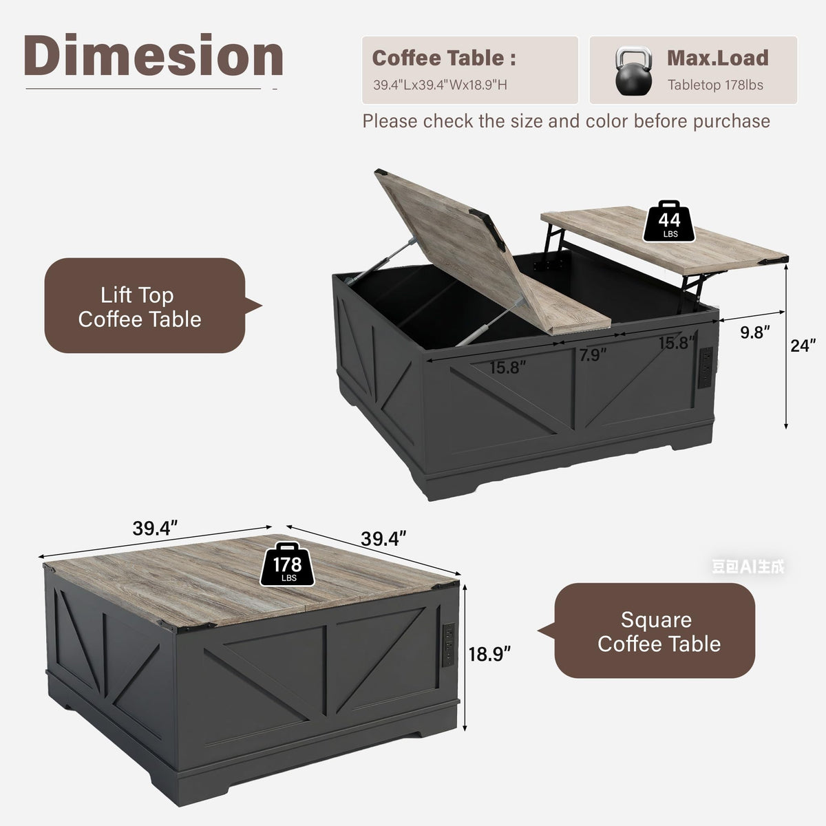 Black Lift Top Wood Coffee Table with Storage B890867