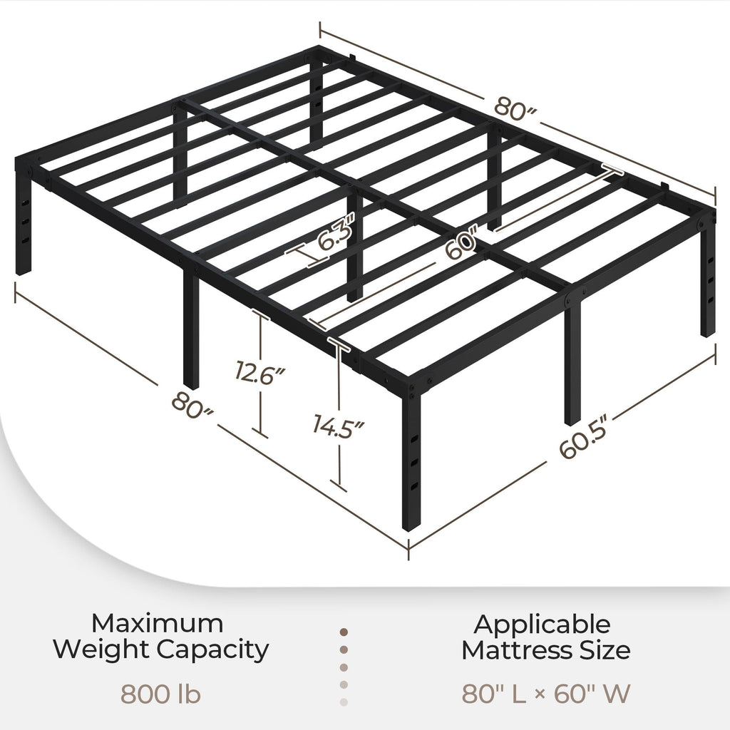 14 Inch Queen Size Black Metal Platform Bed Frame M32354