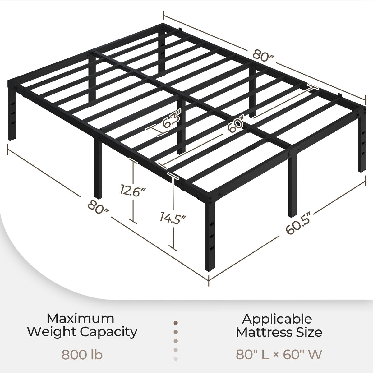 14 Inch Queen Size Black Metal Platform Bed Frame M32354