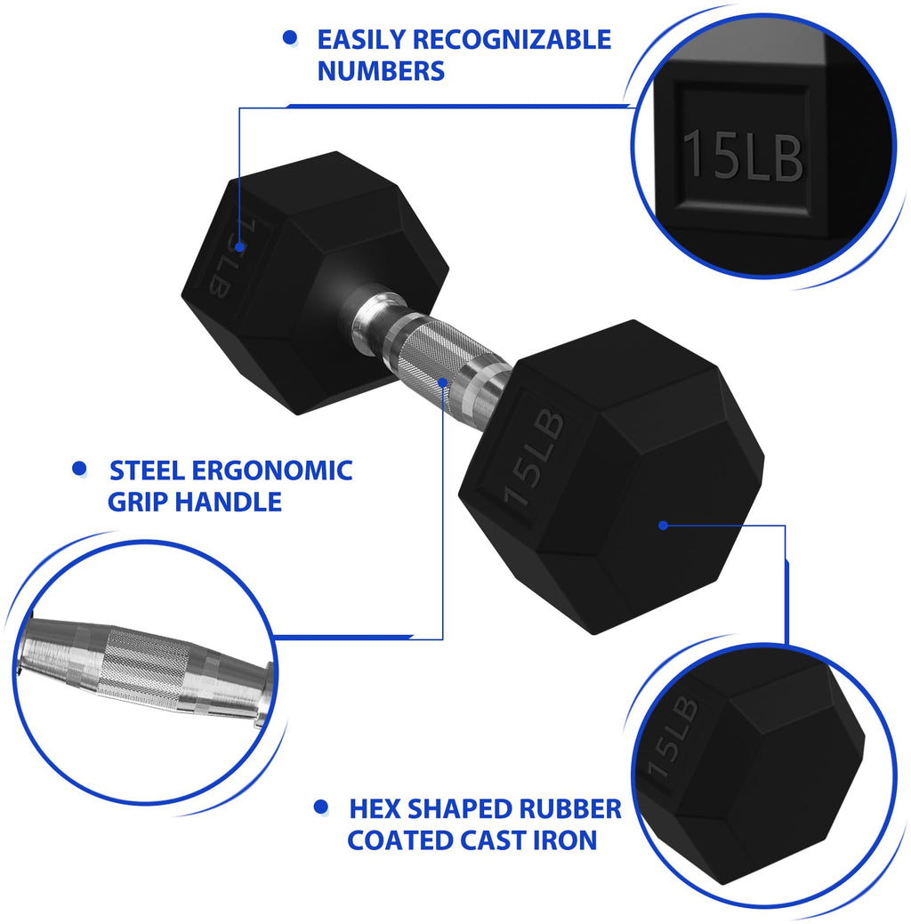 Rubber Encased Hex Dumbbells Q5383