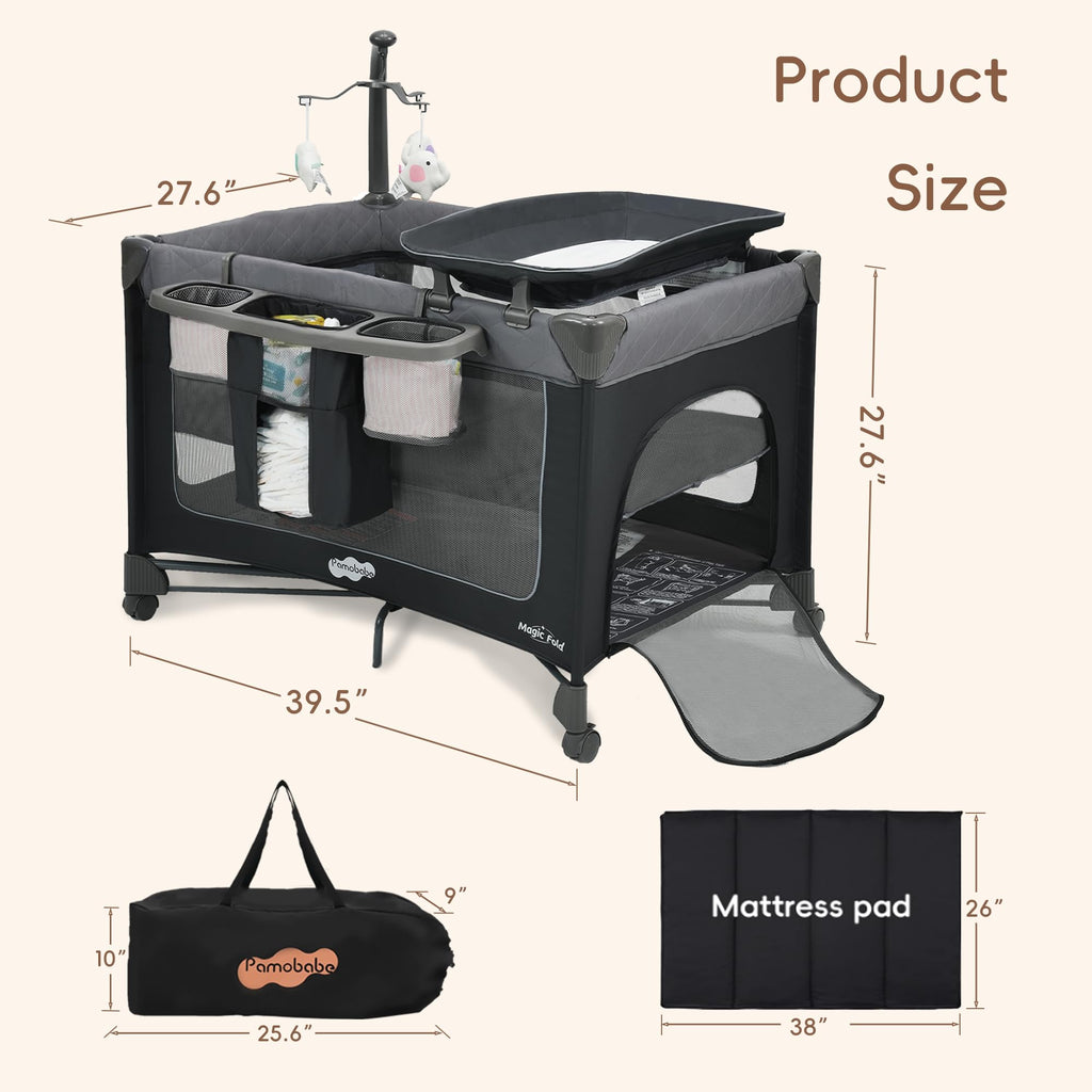 Grey Foldable Playard with Bassinet and Changing Table C66488