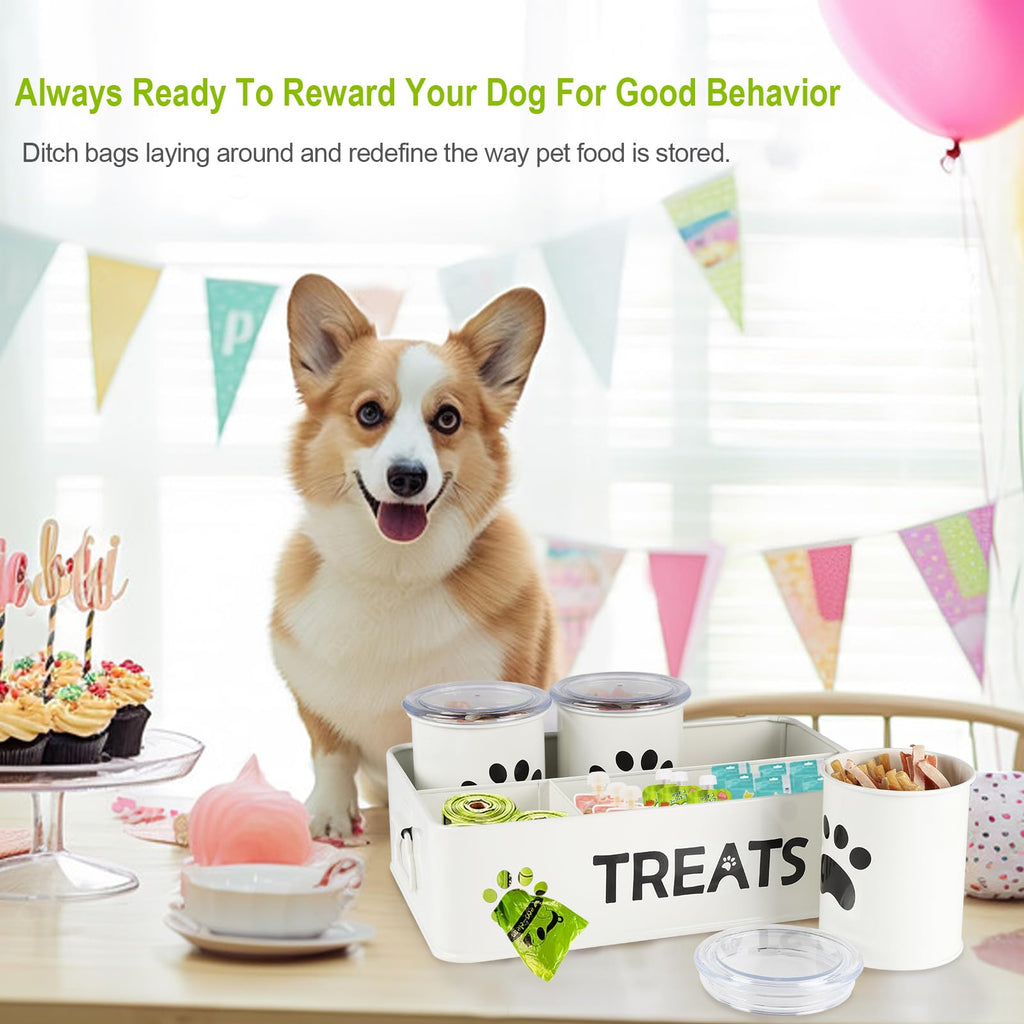 28oz Metal Dog Treat Container Set of 3 White X351