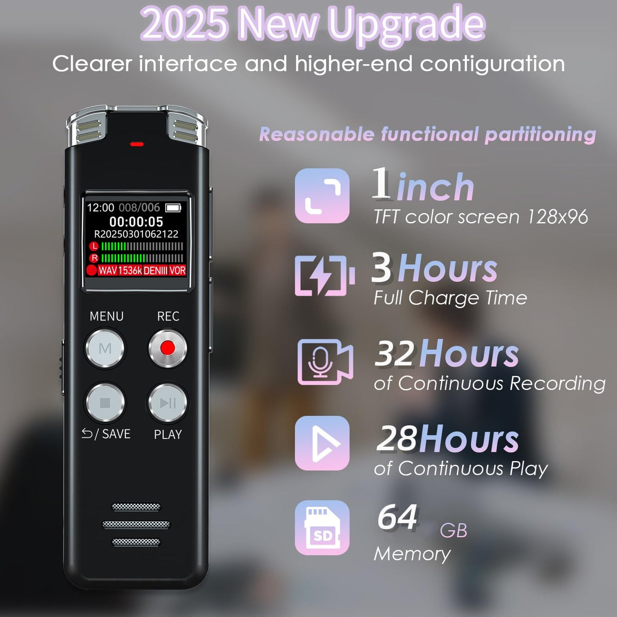 64GB Digital Voice Recorder with Playback J55043