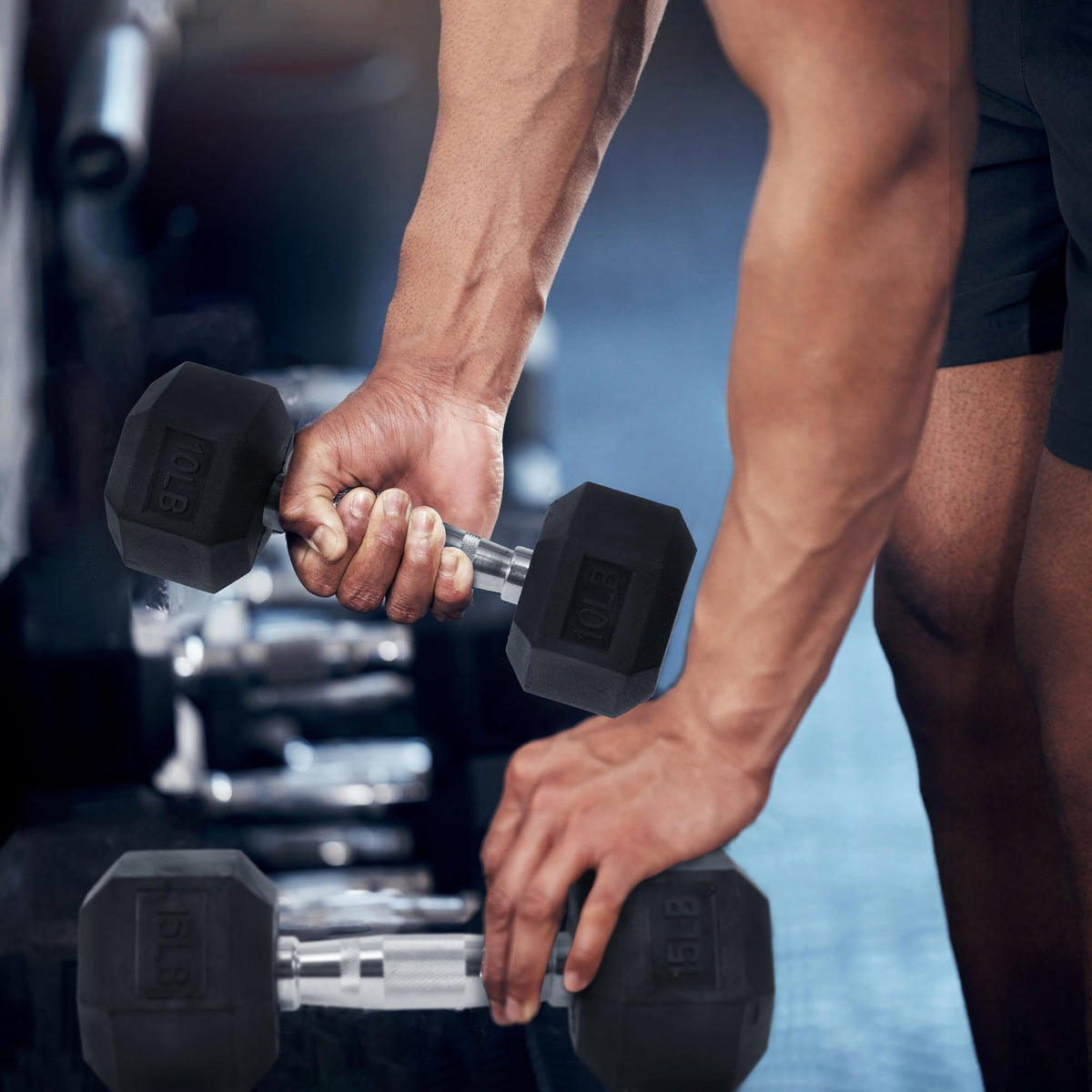 Rubber Encased Hex Dumbbells Q5383