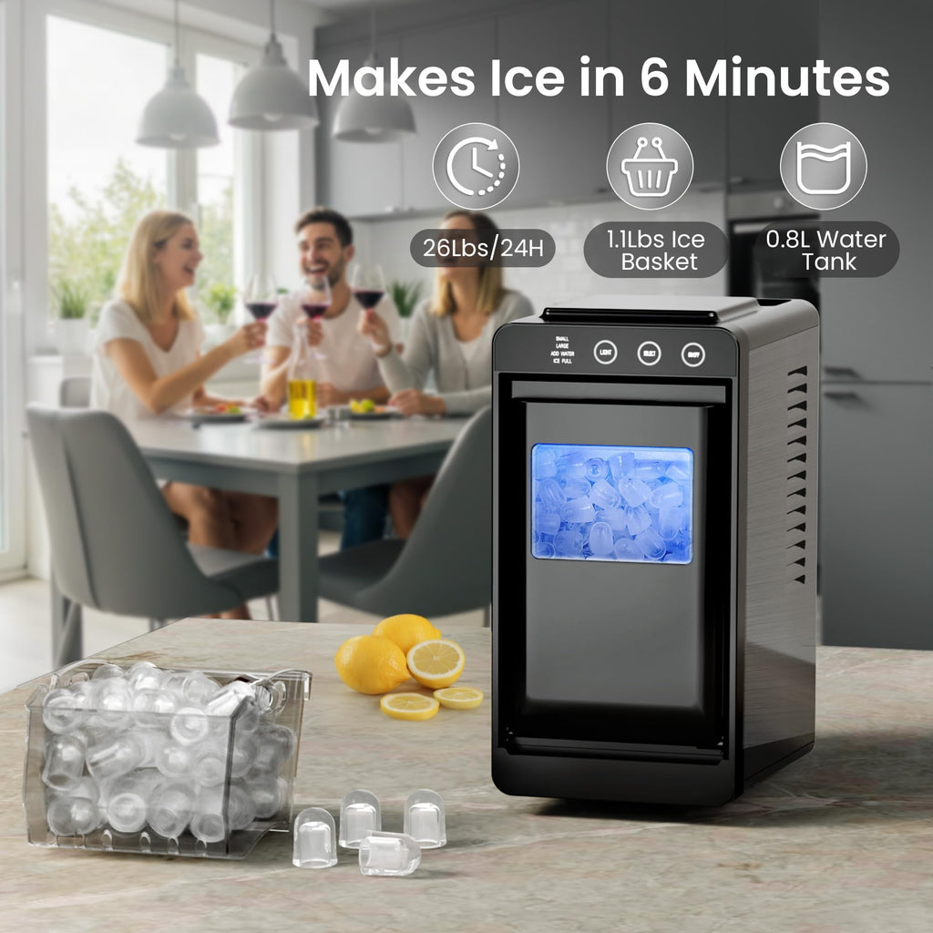 Portable Countertop Ice Maker, 26 lbs/24H, Self-Cleaning, Black M433079