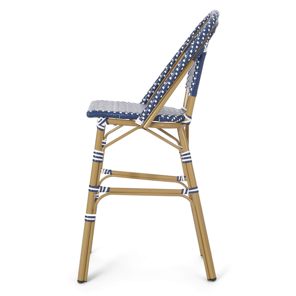 Set of 2 Teal Blue White Bar Stool with Aluminum J13743