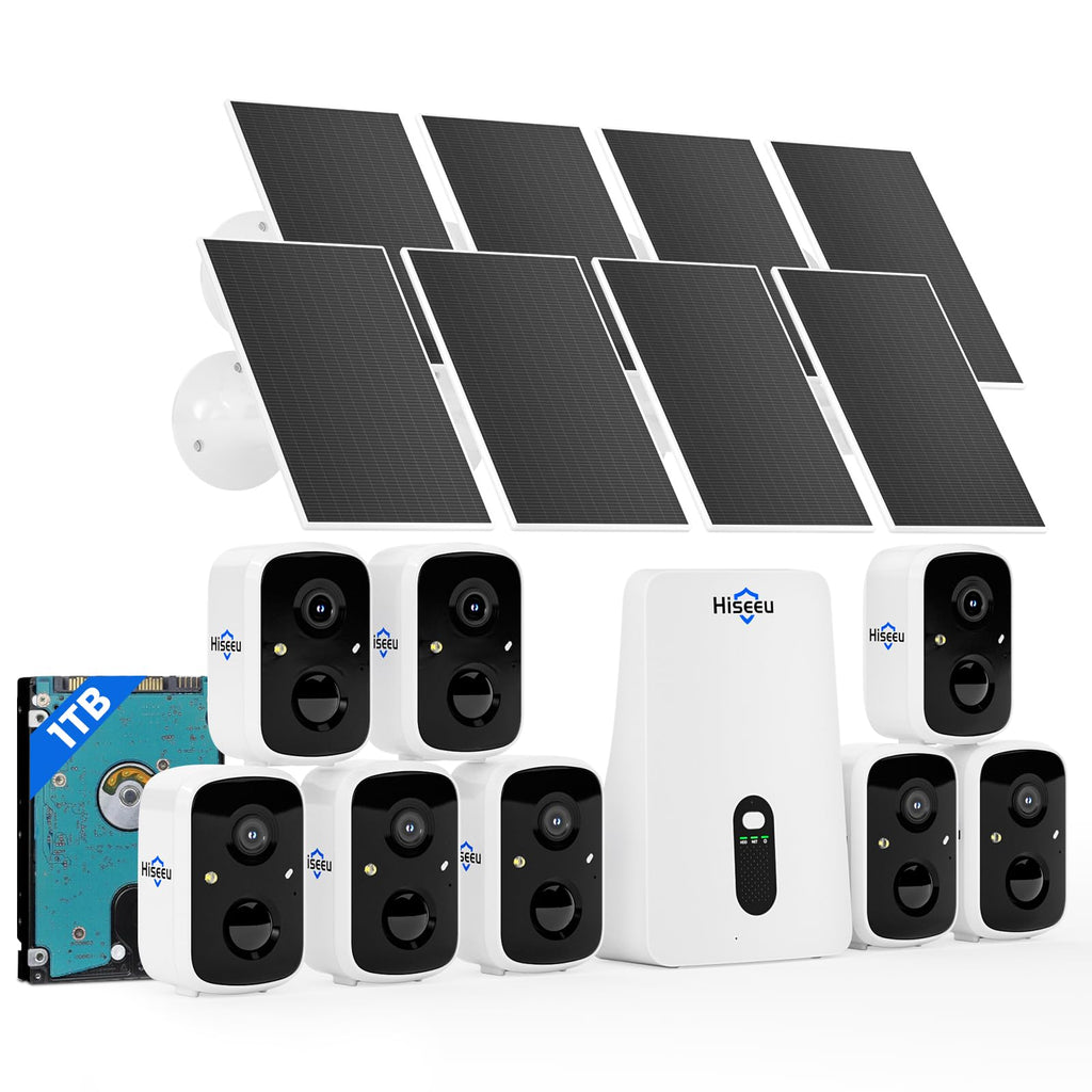 Solar Security Cameras Wireless Outdoor System, 8 Cam-Kit, 4MP Color Night Vision, 1TB HDD O555496