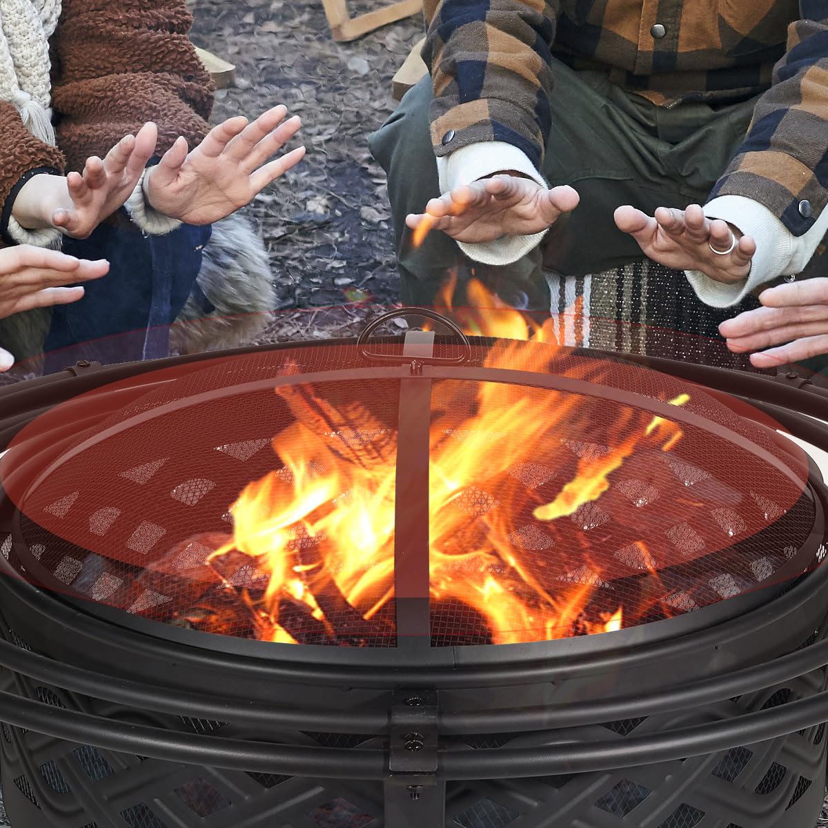 36 Inch Outdoor Fire Pit with Spark Screen Black E13474