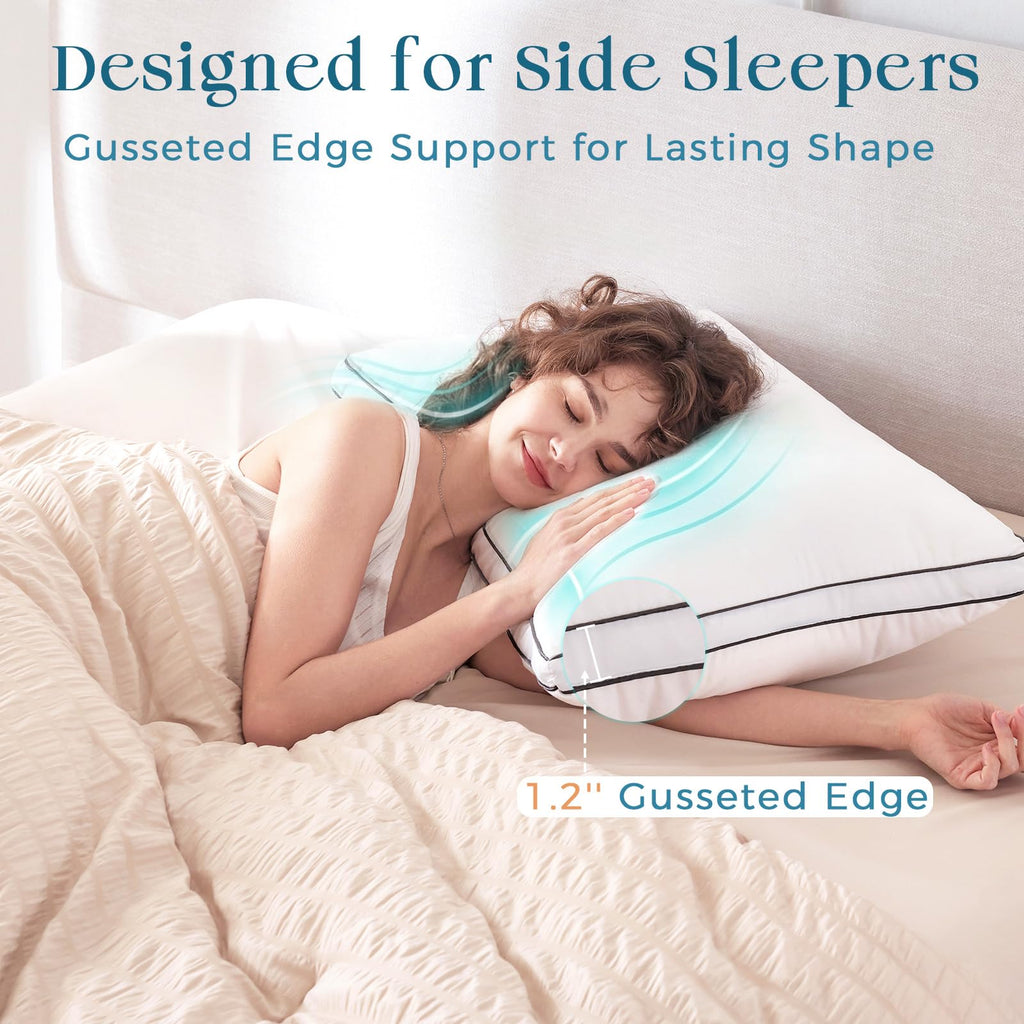Queen Size Set of 2 White Gusseted Bed Pillows G717
