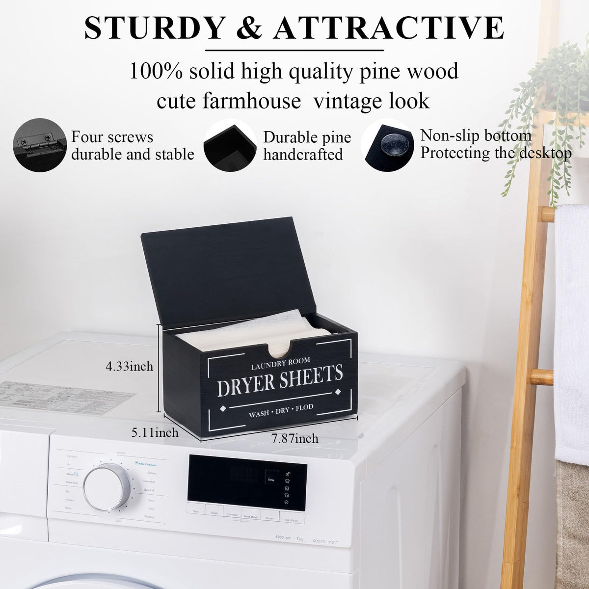 Black Dryer Sheet Holder with Lid F353404