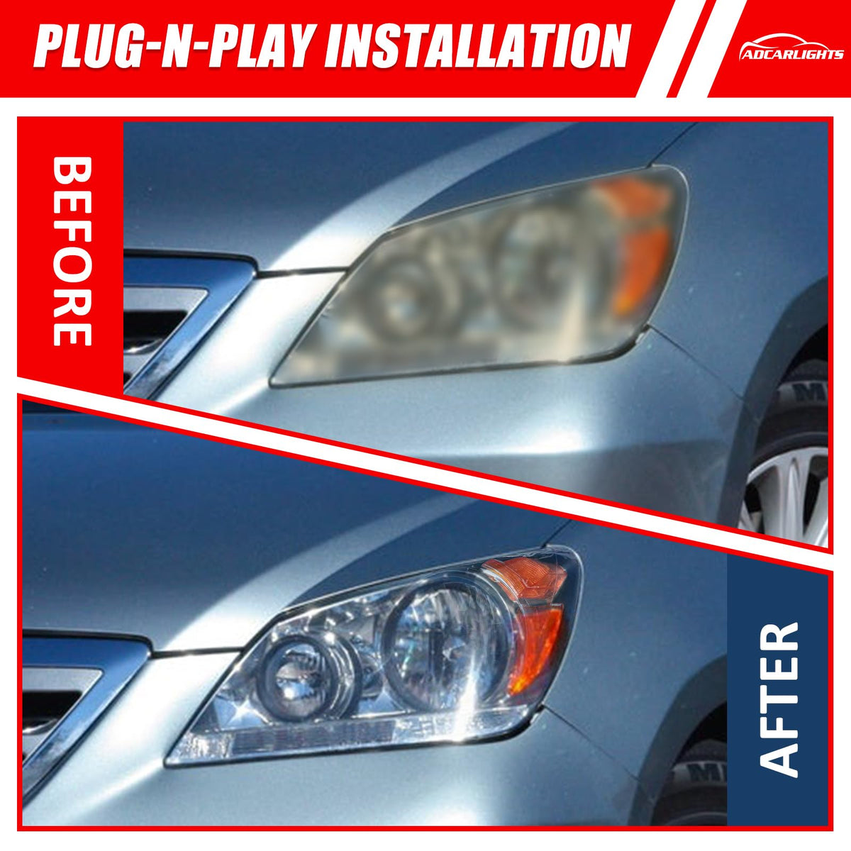 Black Housing Amber Reflector Headlight Assembly Pair M2777