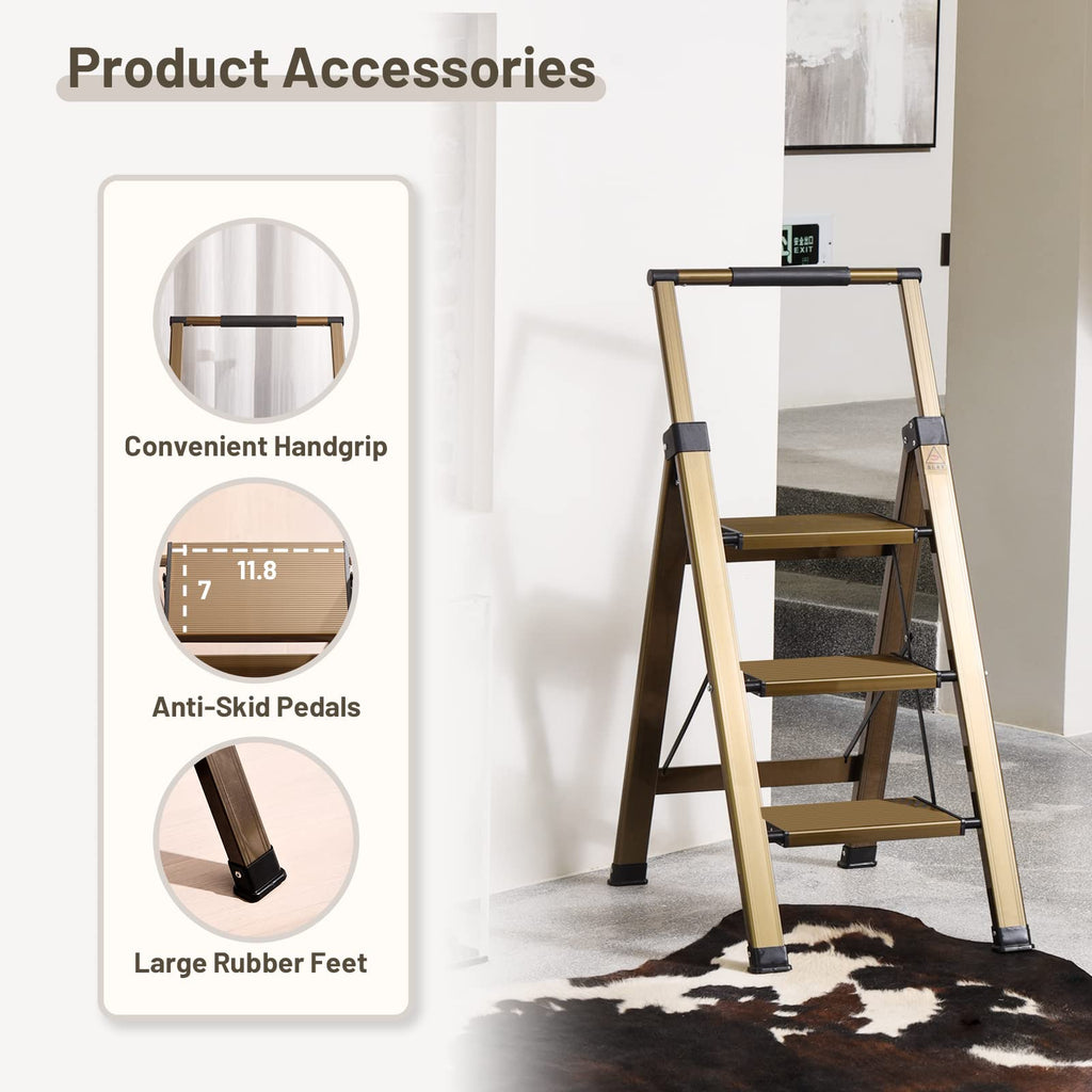 3 Step Aluminum Step Stool with Retractable Handrail R259862