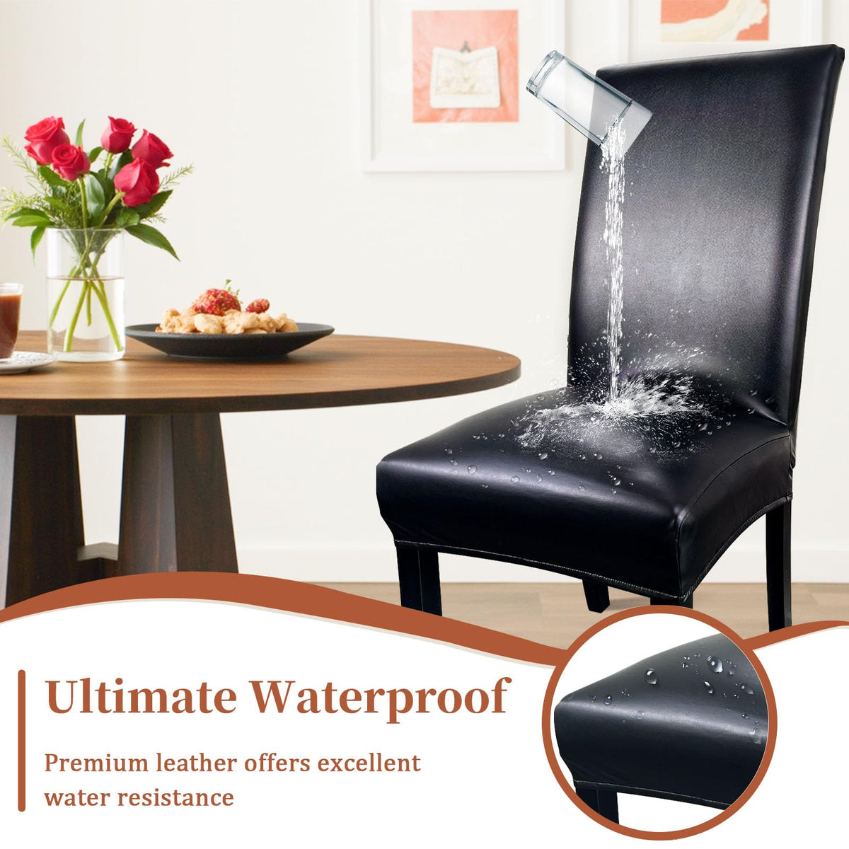 Pu Leather Dining Chair Covers Set of 6 Black Q348336