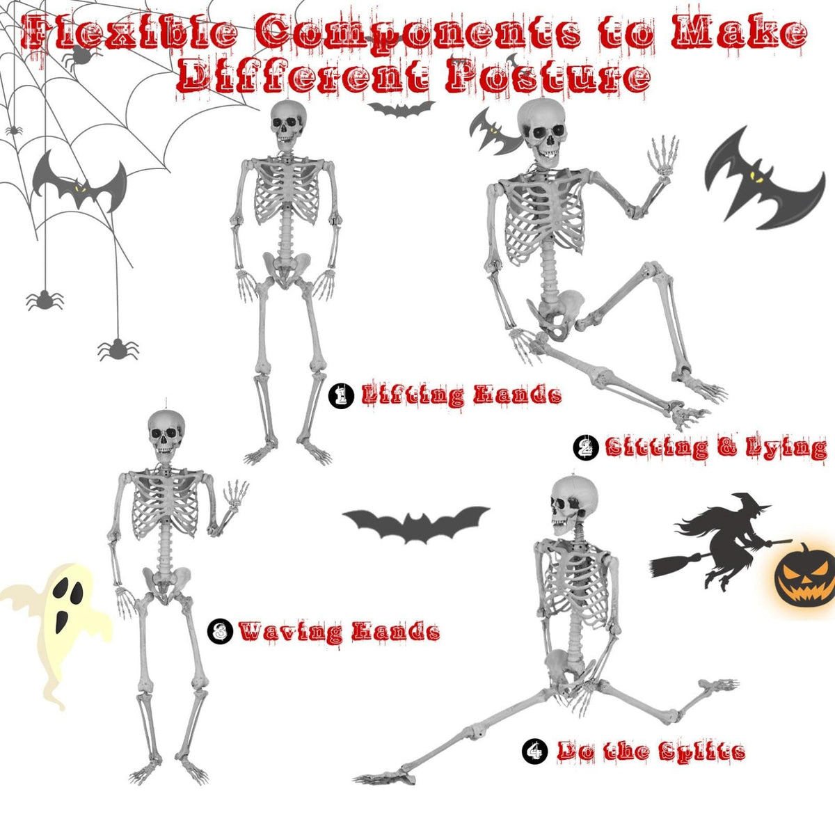 5.4Ft Posable Life Size Full Body Skeleton with Movable Joints I4396
