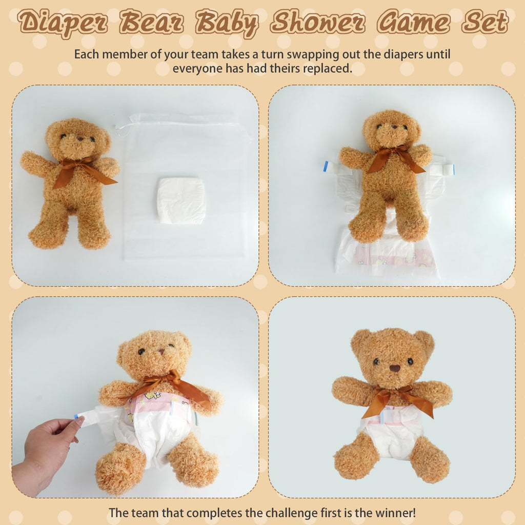 Baby Shower Games Set of 12 with Diapers, Baby Dolls, White Organza Bags and Blindfolds H24302