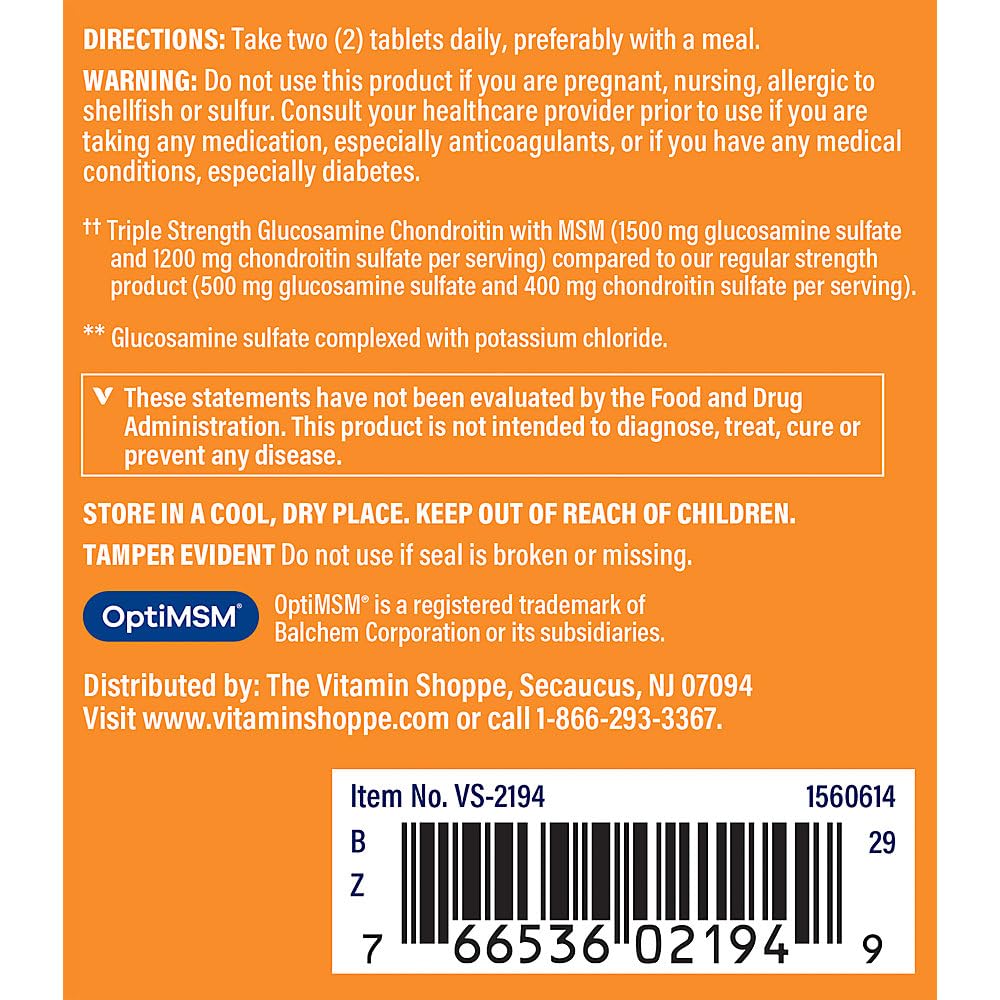 Triple Strength Glucosamine Chondroitin with MSM 1,500 MG 60 Tablets N362