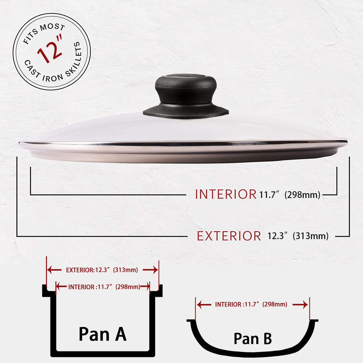 12 Inch Tempered Glass Pan Lid W838