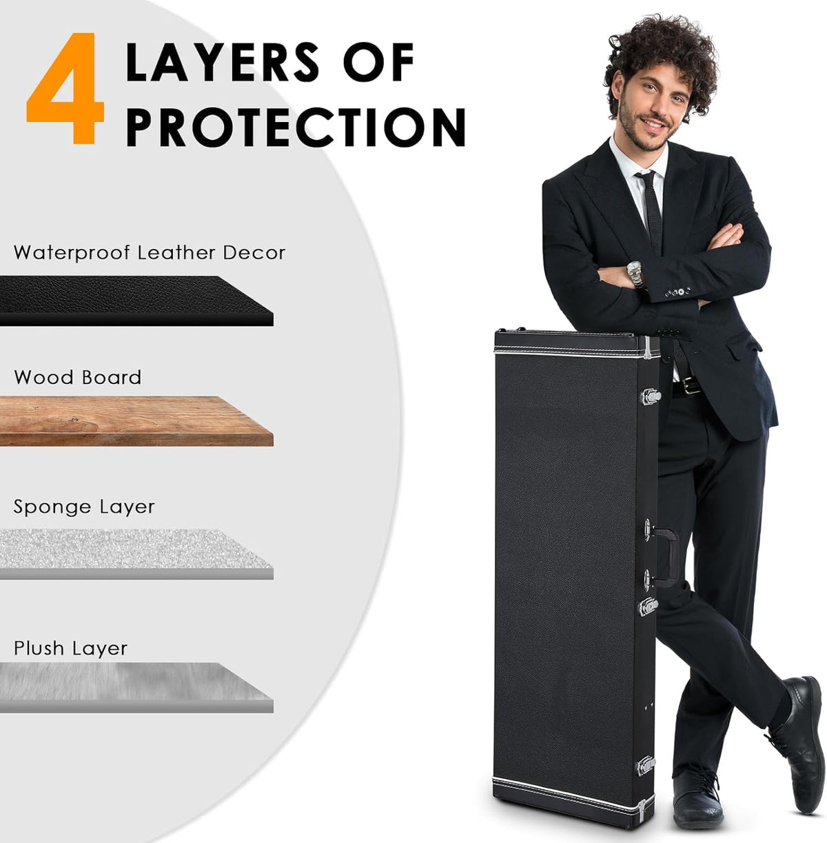 39-Inch Electric Guitar Hard Case with Thickened Padding, Black W20594