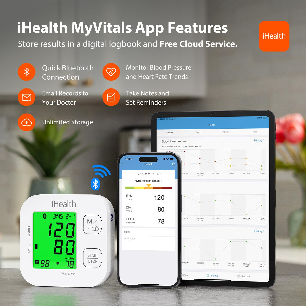 Upper Arm Blood Pressure Monitor with Wide-Range Cuff V2281