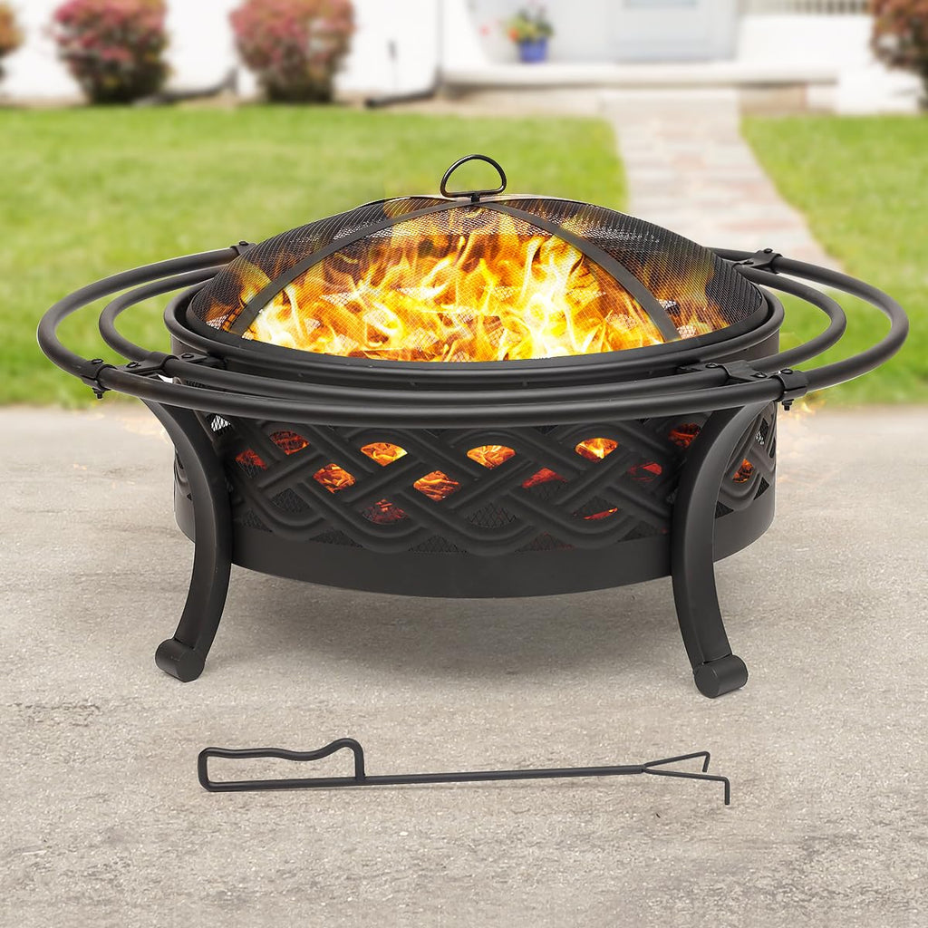 36 Inch Outdoor Fire Pit with Spark Screen Black E13474