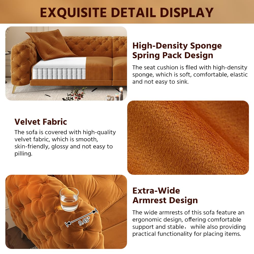 Orange Velvet 3 in 1 Convertible Sleeper Sofa V7939