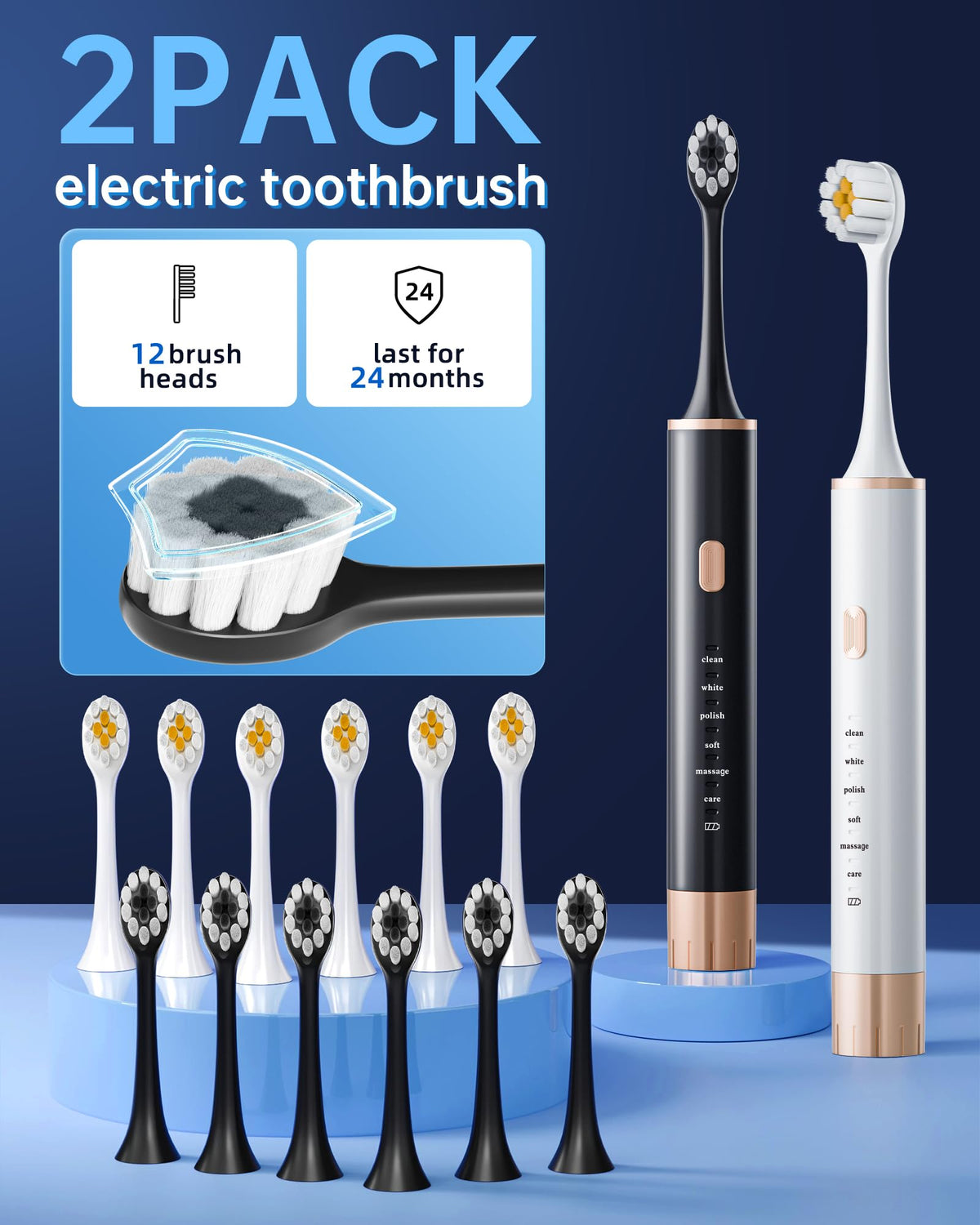 2 Pack Electric Toothbrush with 12 Replacement Heads F40580