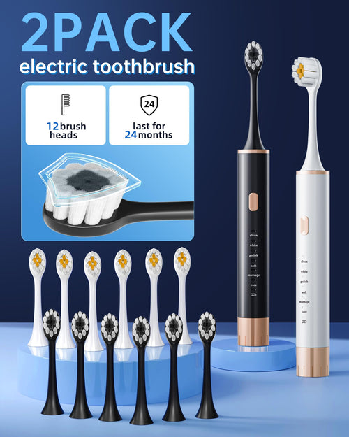 2 Pack Electric Toothbrush with 12 Replacement Heads F40580