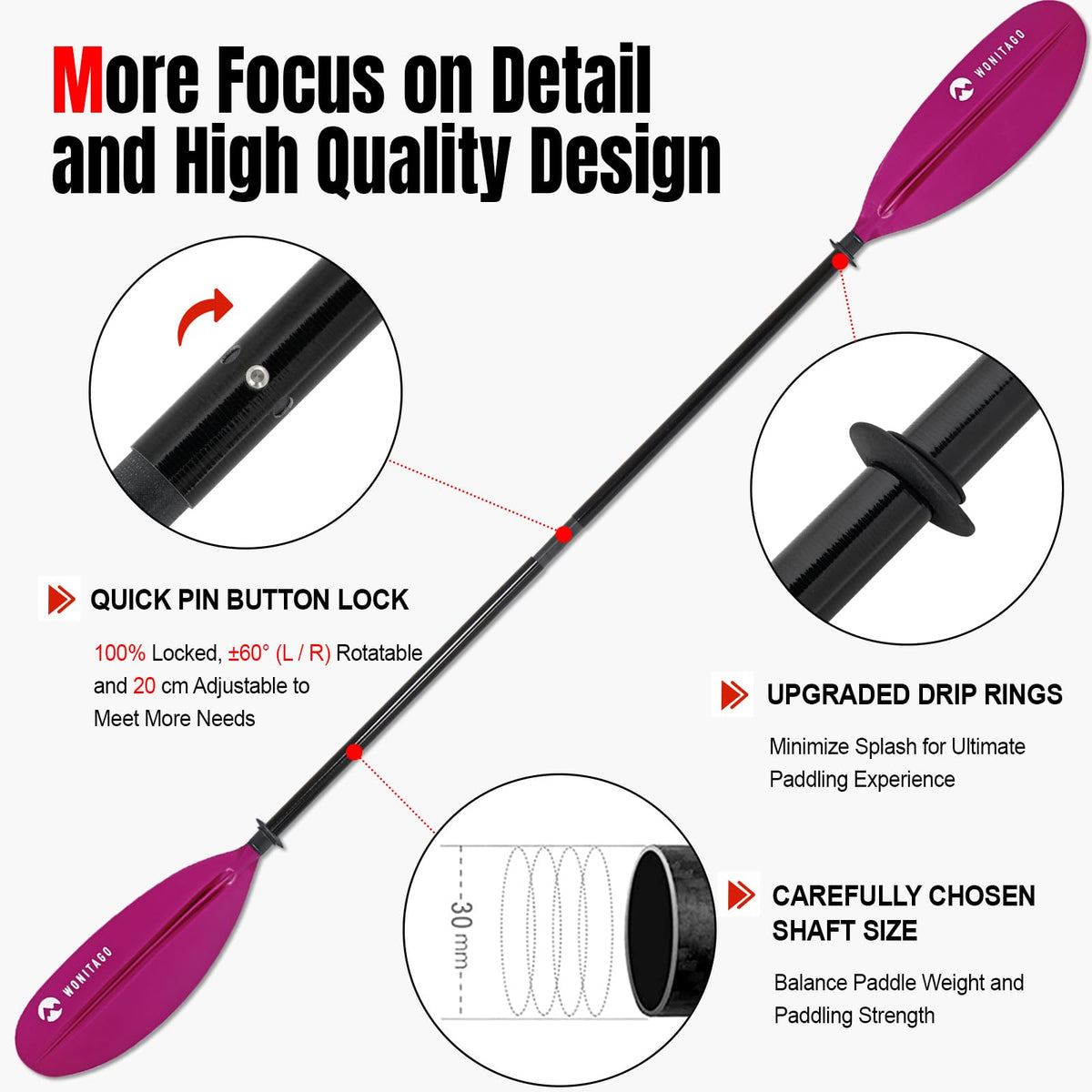 Adjustable Fiberglass Shaft PP Blade Kayak Paddle L9108