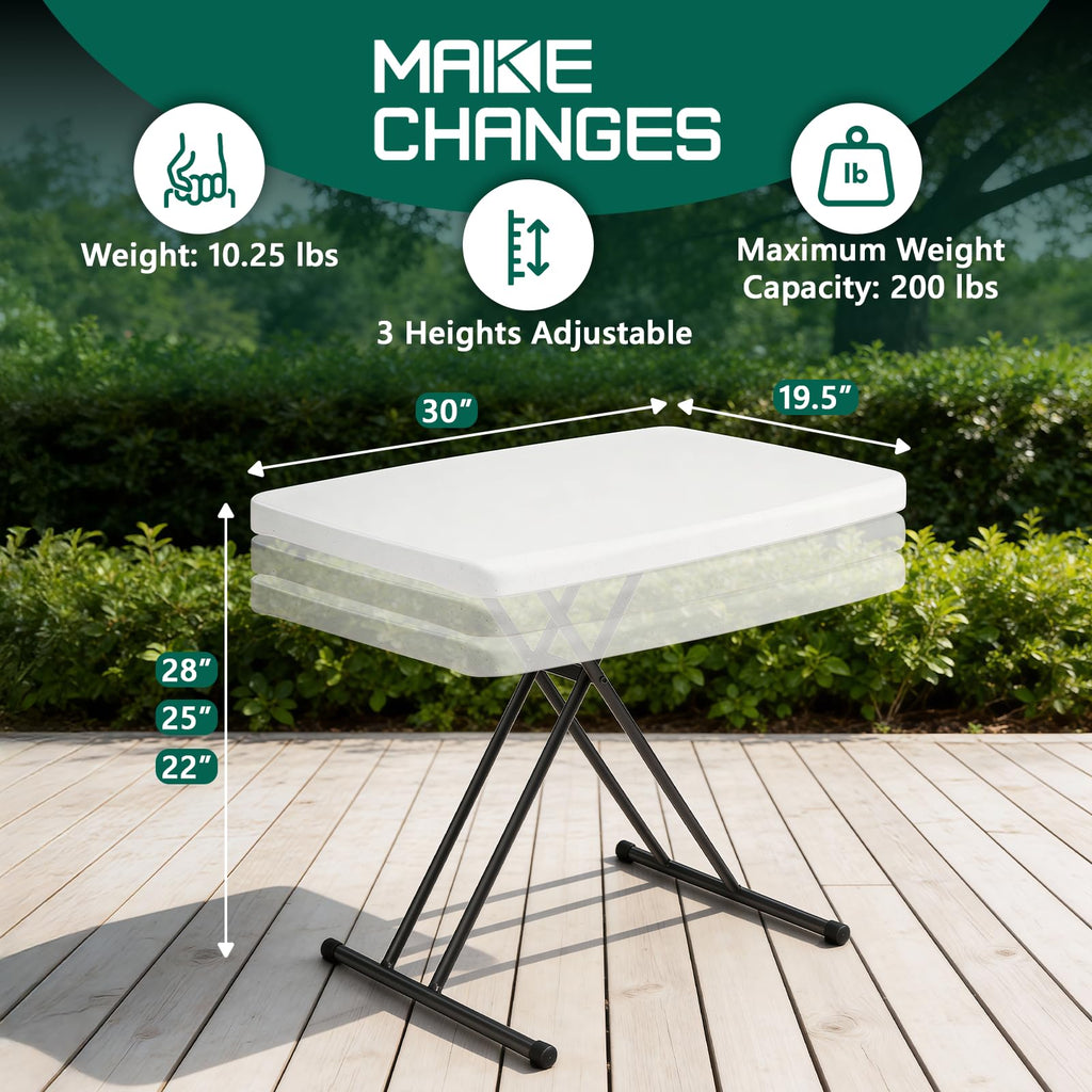 Folding Table 30 Inch Adjustable Height White Granite R231166