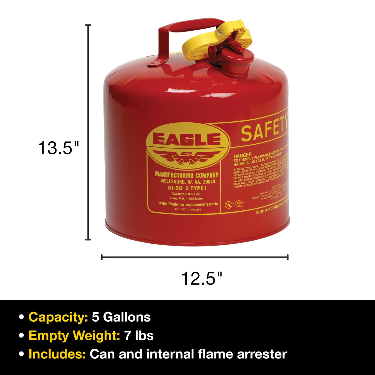 5 Gallon Type I Red Safety Gas Can Z97322