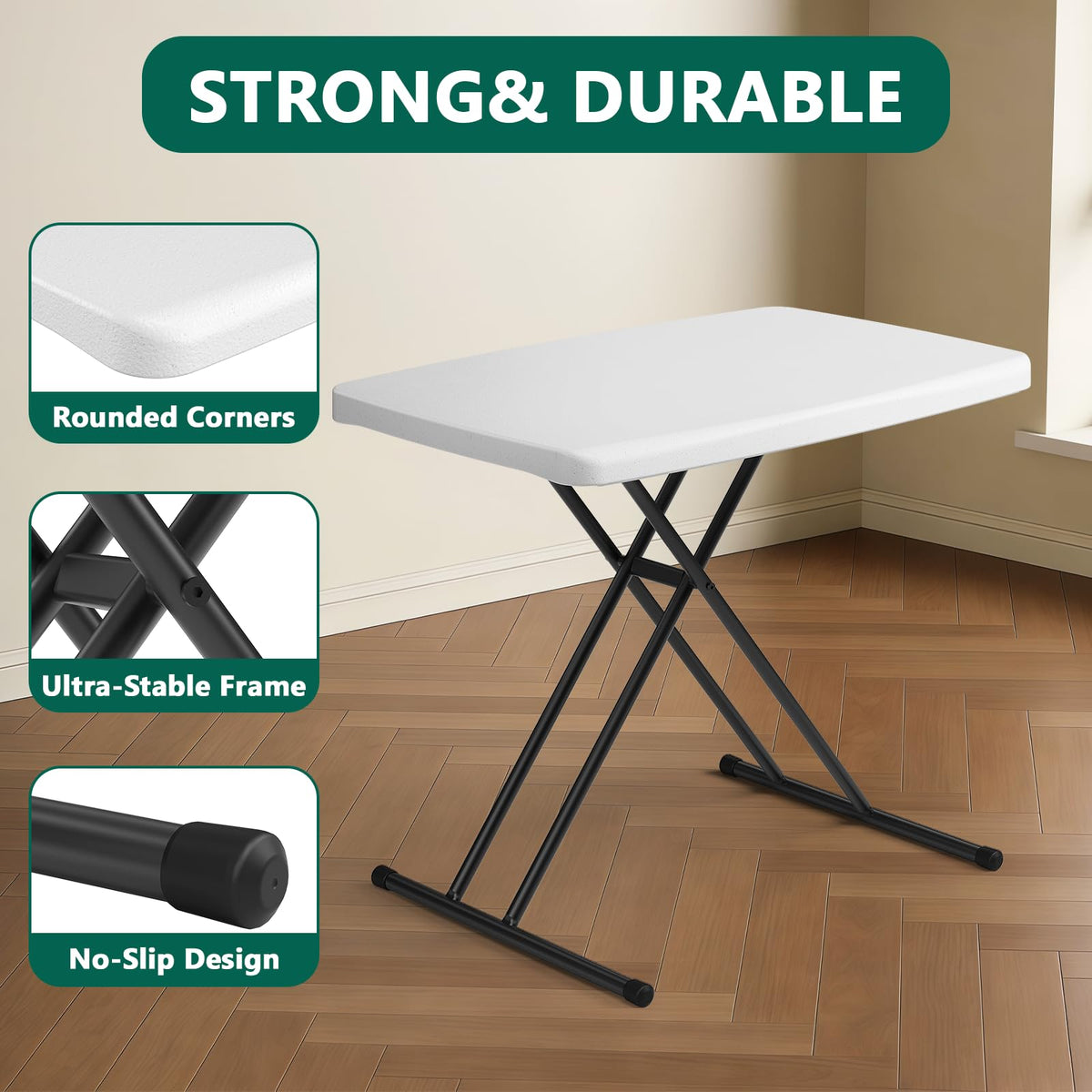 Folding Table 30 Inch Adjustable Height White Granite R231166