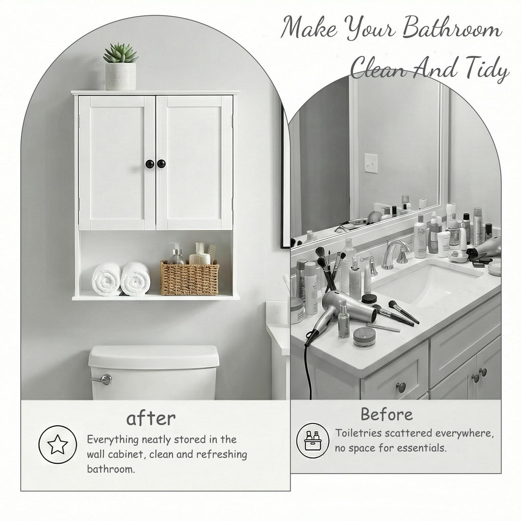 White 30" x 24" Wall Mounted Bathroom Cabinet with Adjustable Shelves O239
