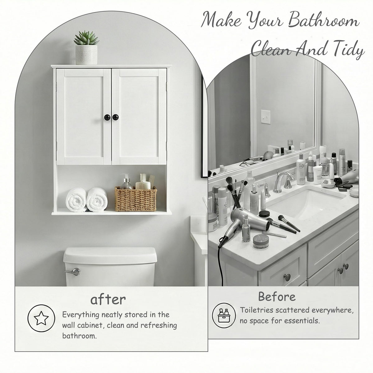White 30" x 24" Wall Mounted Bathroom Cabinet with Adjustable Shelves O239