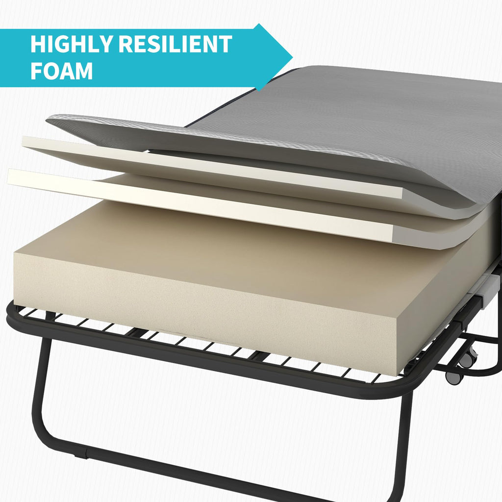 75" x 46" Folding Bed with 5" Memory Foam Mattress and Headboard Q178