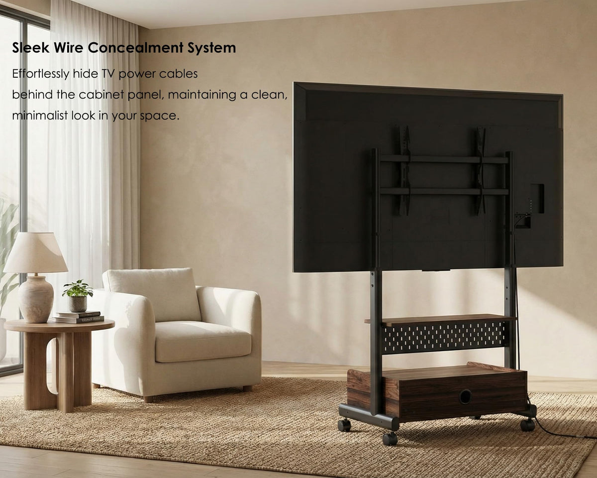 Rolling TV Floor Stand for 40-85in TVs, Height-Adjustable, Walnut H808966