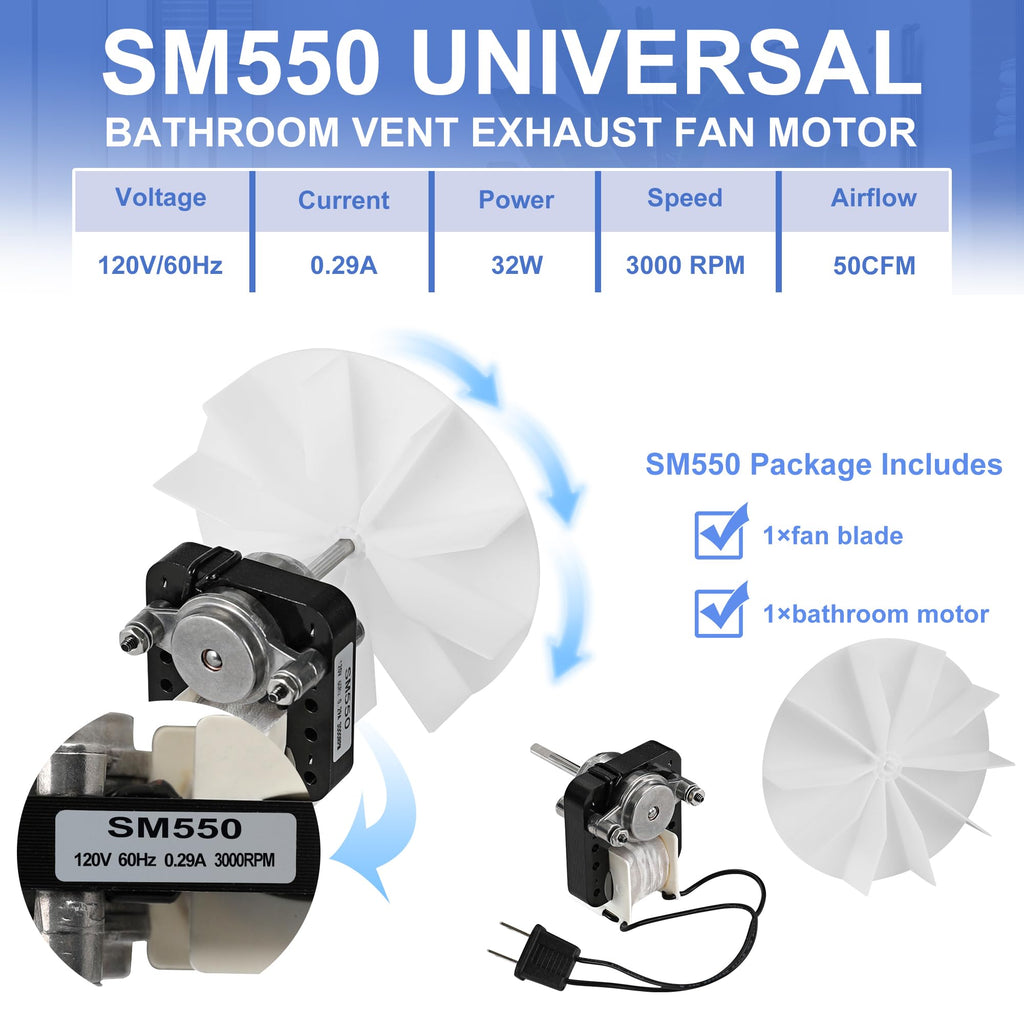 Bathroom Exhaust Fan Motor Replacement Kit 50CFM 120V Q68757