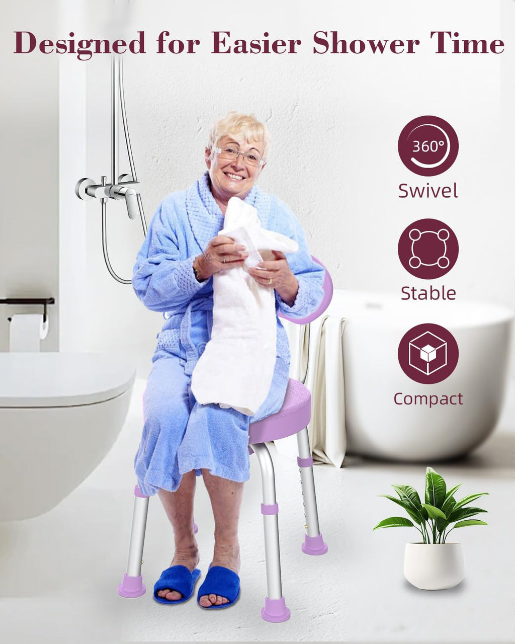 Swivel Shower Chair with Backrest Z69672