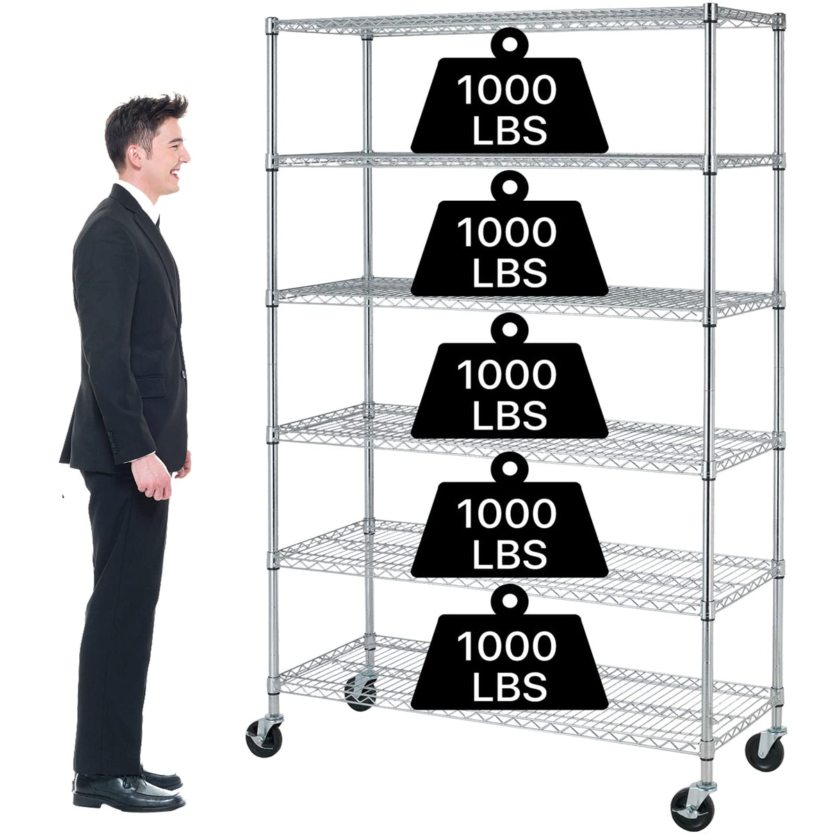 6-Tier Heavy Duty Steel Wire Shelving Unit with Wheels K1825