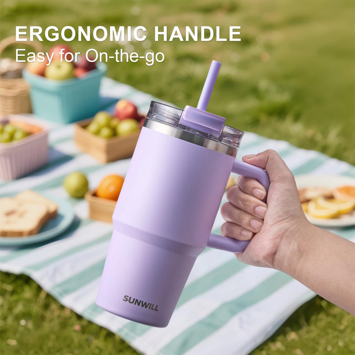 20 oz Insulated Stainless Steel Tumbler with Handle and Straw I22700