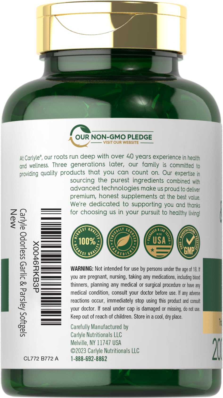 Odorless Garlic & Parsley Supplement 200 Softgels P2150