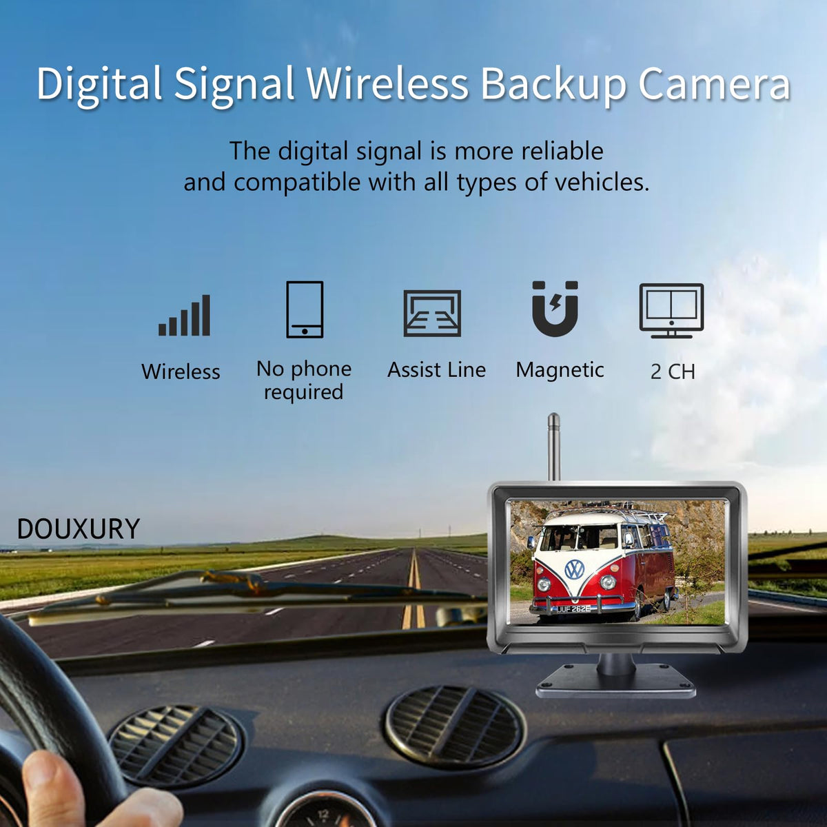 Solar Magnetic Wireless Backup Camera with 5" 1080P Monitor C177713